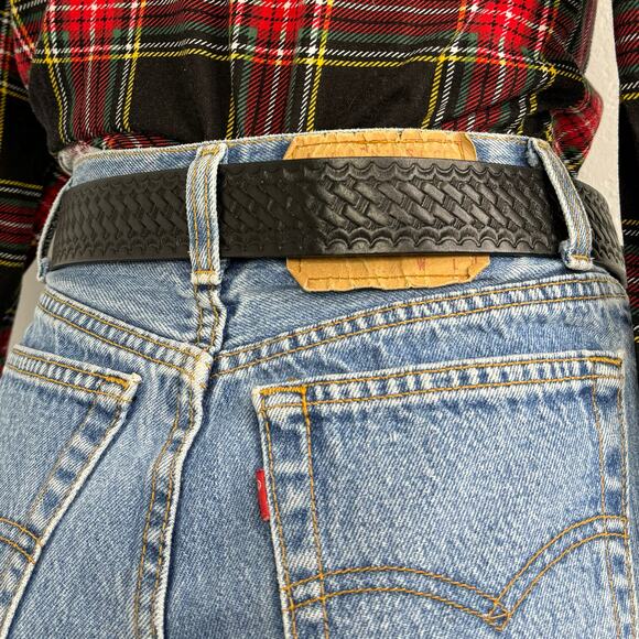 Boston Leather Classic Black Leather Belt Removable Buckle Size 34 - Picture 3 of 9